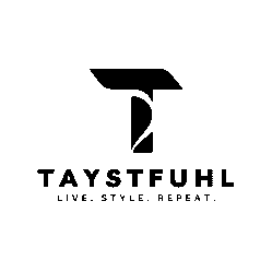 Taystful logo featuring a modern geometric T symbol above the brand name 'TAYSTFUL' with tagline 'Live. Style. Repeat.